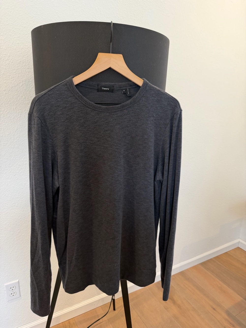 Theory Men's Dark Charcoal Crewneck Long-Sleeve Shirt